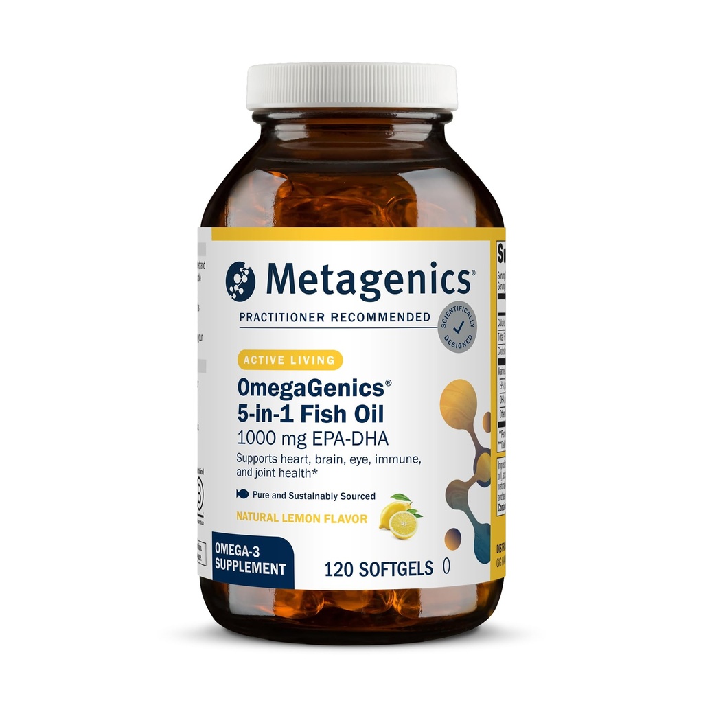 Metagenics OmegaGenics Omega-3 Fish Oil 1000mg EPA DHA -High Potency Omega 3 Supplement for Heart, Brain & Joint Health-Sustainably Sourced- 120 Softgels