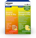 Basic Care Svær kold, Hoste og Flu Medicin Powder Pakninger, Dagtid og Nighttime Kombination Pack, Green Tea & Honey Lemon, 12 Greve