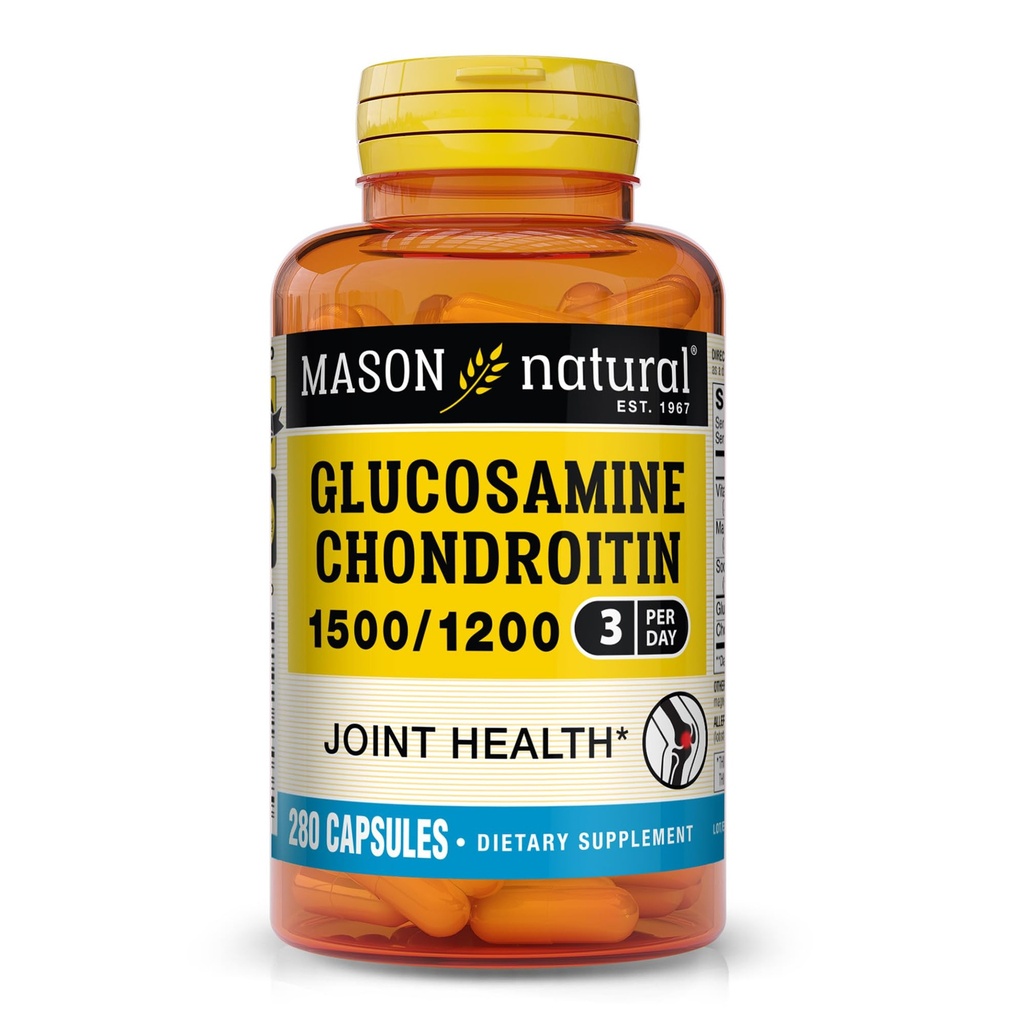 MASON NATURAL Glucosamin Chondroitin 1500 / 1200 med C-vitamin, understøtter fælles sundhed for normal fleksibilitet og mobilitet *, 280 kapsler, 3 måneders forsyning