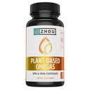 ZHOU Plant-Based Omegas - Vegan Omega 3 Supplement, EPA and DHA Algae Oil Capsules, from Algae & Flaxseed, Supports Heart Health for Women and Men, Vegan - 30 Vegetarian Capsules