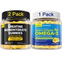 2 Pack Creatine Monohydrate Gummies + 1 Pack Vegan Algae Omega-3 1000mg Gummies