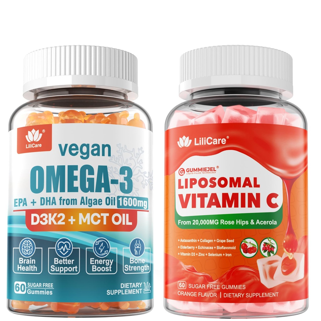 LILICARE Liposomal Vitamin C 1000mg & Vegan Omega3 Gummies 1280mg