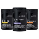 Sports Research® Vegan Multivitamins Pack - Cold-Pressed Flaxseed Oil w/ 720 mg Omega-3 + Vitamin D 5000iu & Mk7 Vitamin K 100mcg + High Potency Vitamin C 1000 mg Supplement