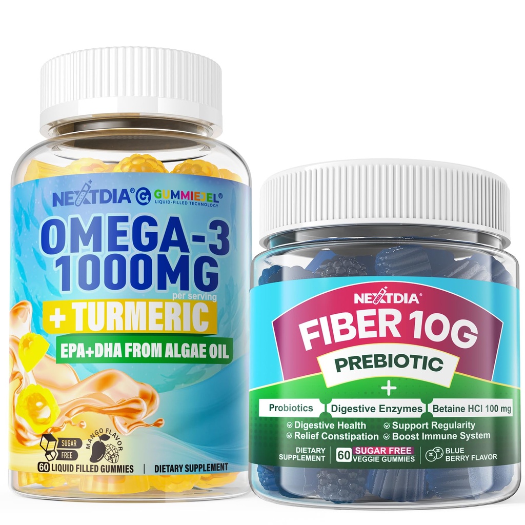 Fiber, Vegan Omega-3 1000mg + Turmeric Gummies