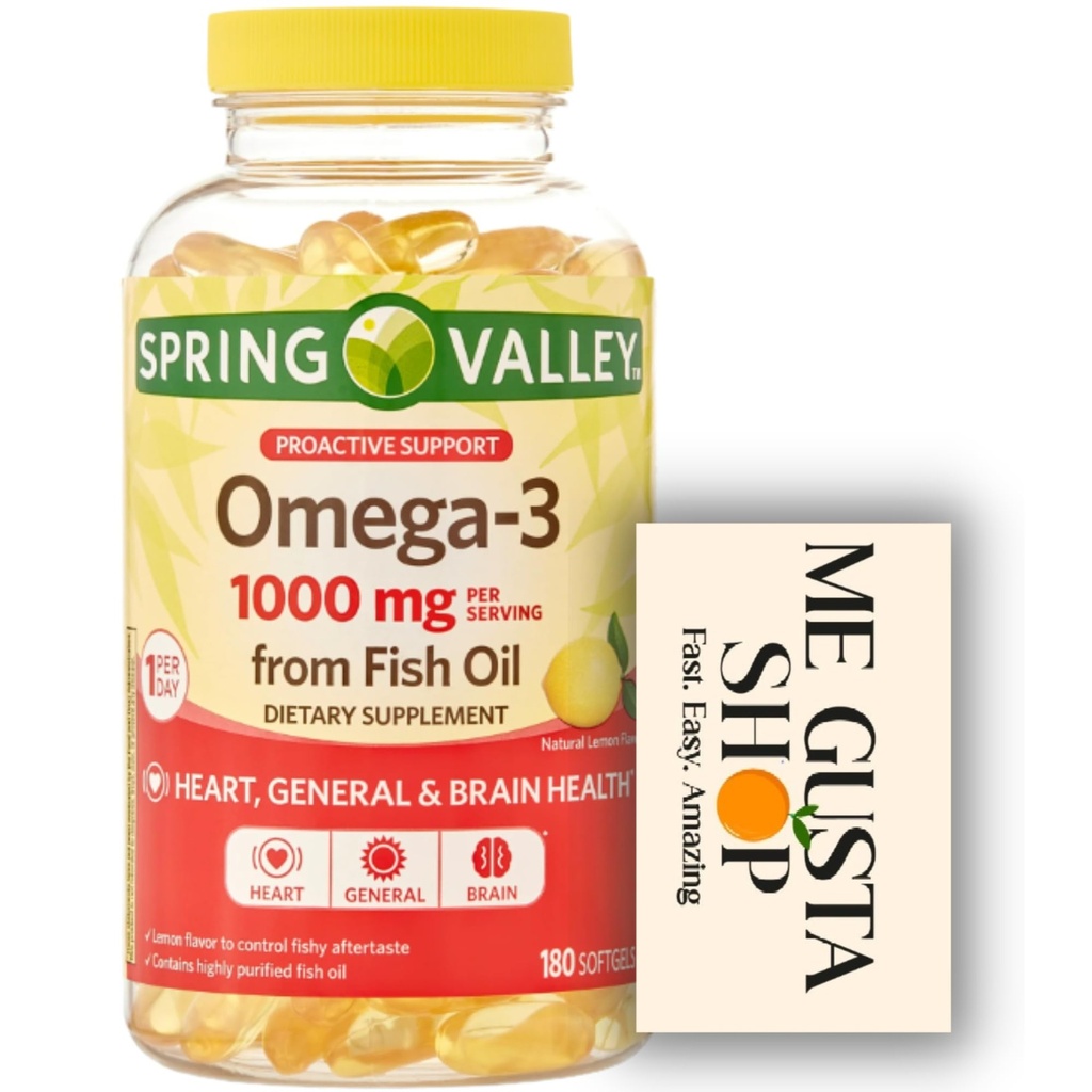 Spring Valley Omega-3 Fish Oil Soft Gels, 1000 mg, 180 Count + me gustas Sticker