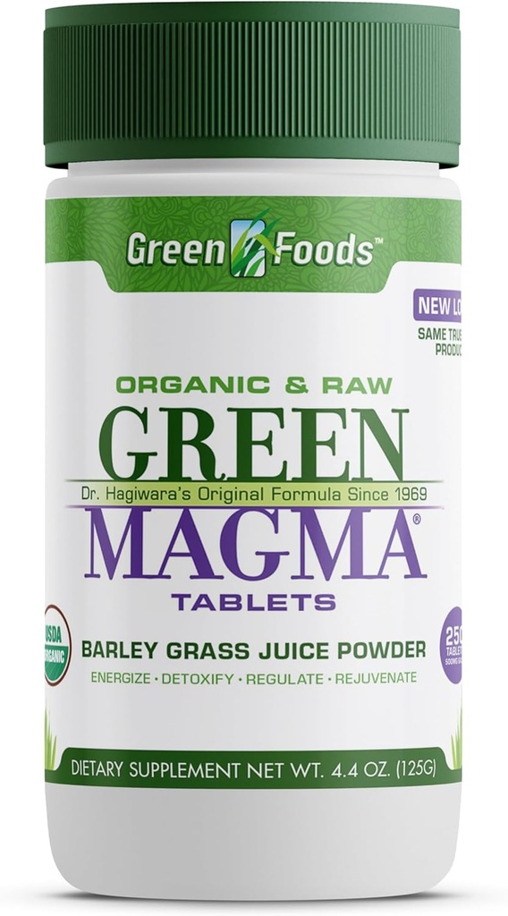Grønne fødevarer Original Green Magma Barley Grass Nutritional Supplement, 250 tabletter (500mg Ea) Certificeret økologisk