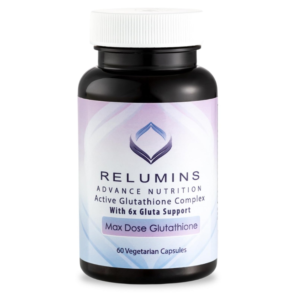 Reluminer Advance White Active Glutathione Complex - Max dosis 900mg Glutathion med 6X boostere, ALA & NAC - Anti- Aging Skin Brightening Supplement - 60 Vegetariske kapsler (30 Servere)
