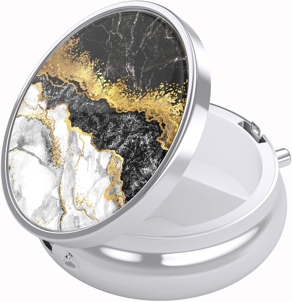 Nipichsha Pill Box, Lille Pill sag for purse & Pocket, Cute Travel Medicine Organizer, Portable Medicine Container Holder til at holde vitaminer, Medicin, Fish Oil & Kosttilskud, Black Gold Marble