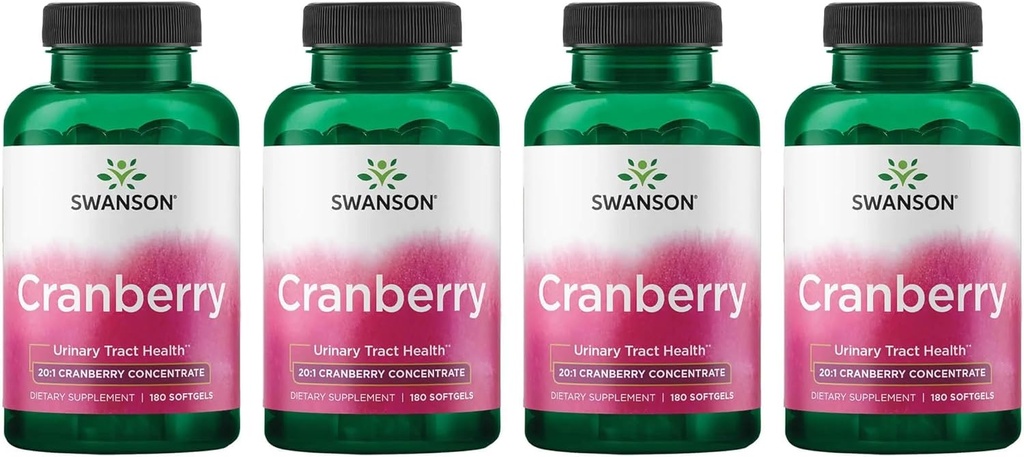 Swanson Cranberry - Understøtter Urinary Tract Health, Bstige Control & fremmer sund Nyrefunktion - Supplement Lavet med 20: 1 Cranberry Juice Koncentrat - (180 Softgels) 4 Pack