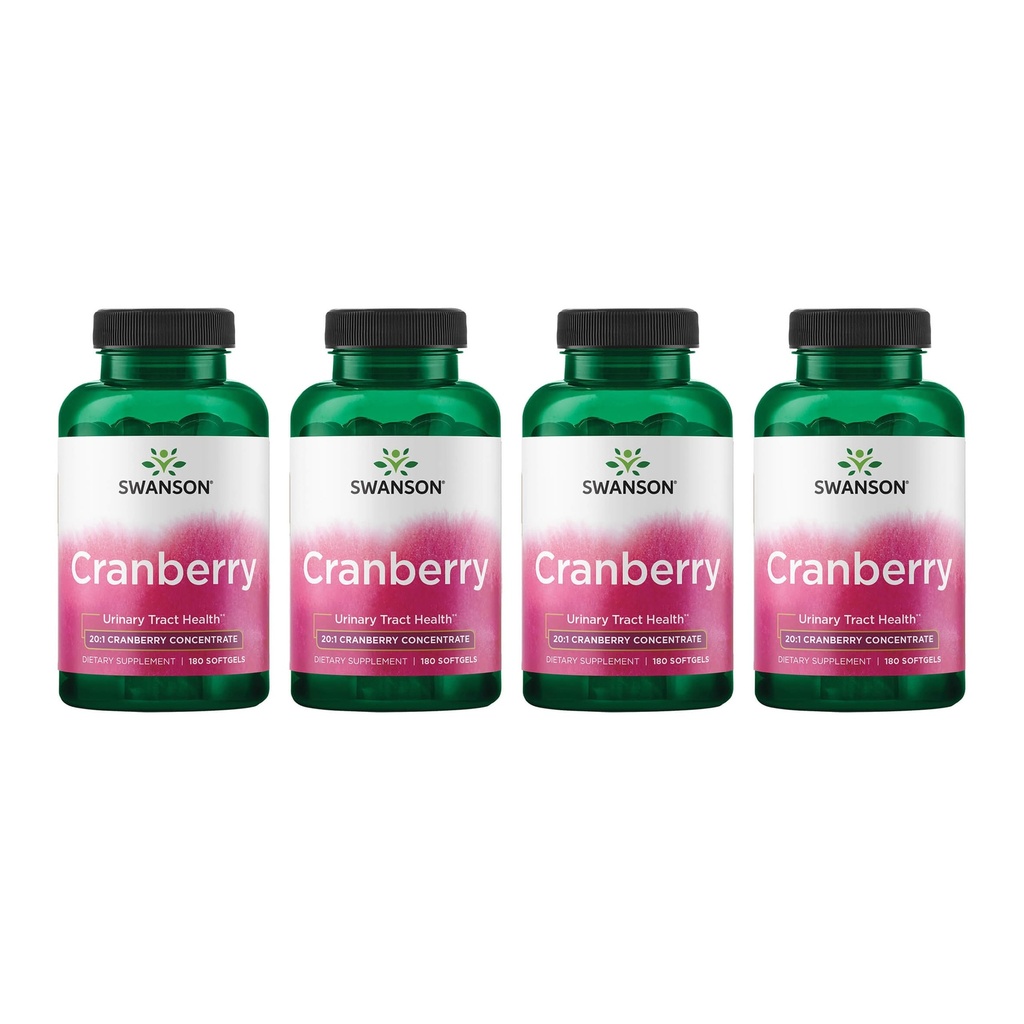 Swanson Cranberry - Understøtter Urinary Tract Health, Bstige Control & fremmer sund Nyrefunktion - Supplement Lavet med 20: 1 Cranberry Juice Koncentrat - (180 Softgels) 4 Pack