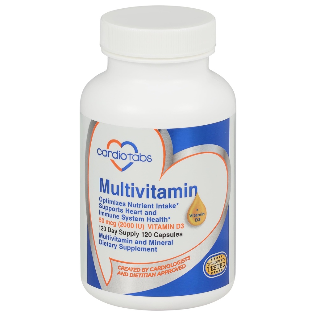Multivitamin - Hjerte og Immunitet Kosttilskud til mænd og kvinder, Multivitamin til mænd og kvinder, med mineraler B- Vitamin Complex, Vitamin A, C, E, K og 2000 IE Vitamin D3, 120- Count Flaske
