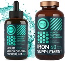 WILD FUEL Jerntabletter til kvinder med folinsyre og flydende klorofyl med Spirulina Kvindelig sundhed og Detox Bundle