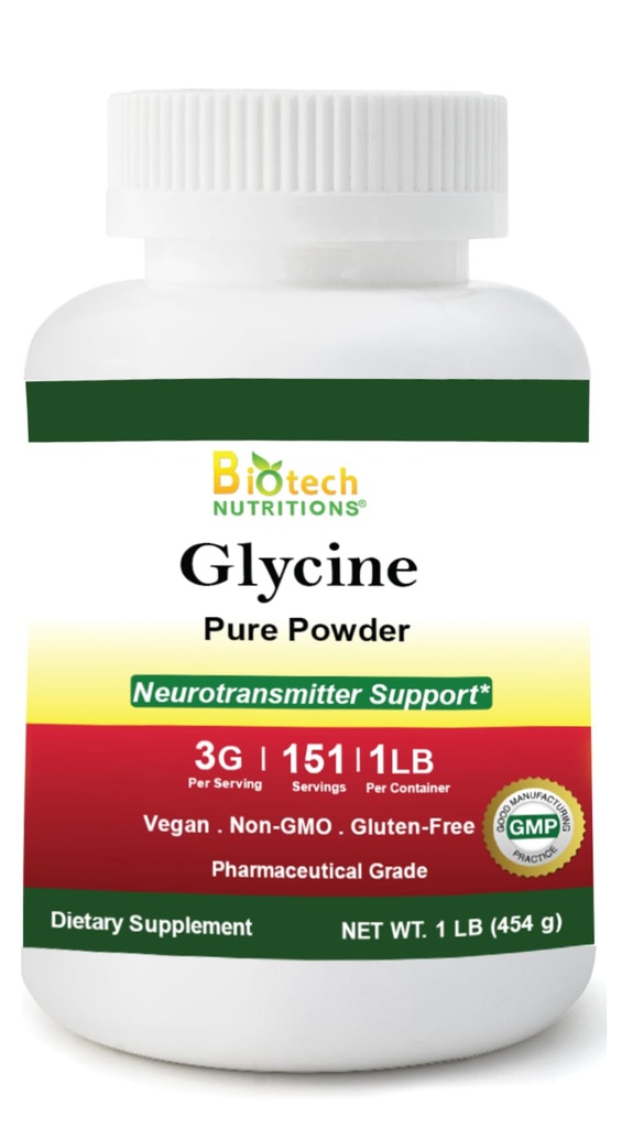 Pure Glycine Powder 16 oz Gluten Free Non- GMO Made in USA