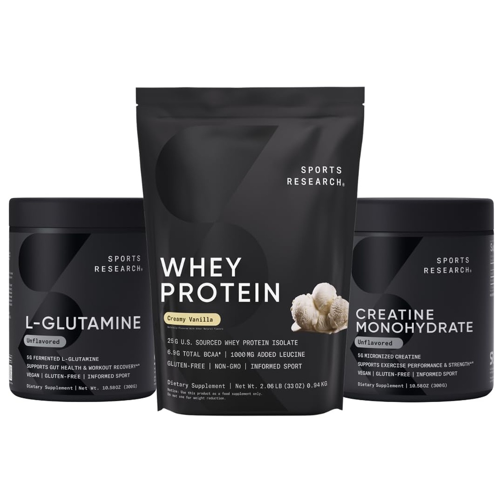 Sports Research ® Recovery Matrix - Whey Isolate Protein Powder 2.1lb + L- Glutamin 10.58 Oz + Creatin Monohydrat 10.58 Oz