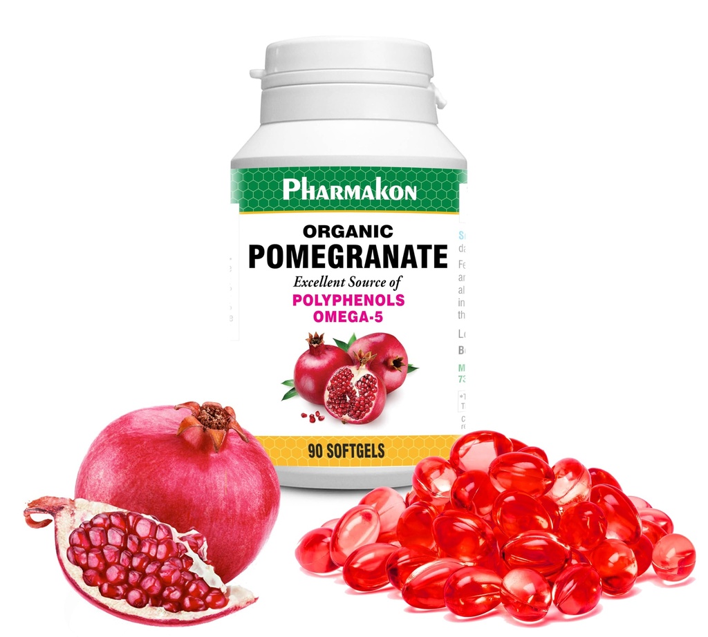 COMPON Organic Pomegranate Extract, Højbiotilgængelige Softels, Full Spectrum Indeholder polyphenoler + Omega 5