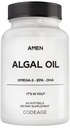 Amen Algal Oil Vegan Omega-3 Supplement – 1000mg DHA & EPA, Plant-Based Microalgae Oil, Non-GMO, 60 Softgels