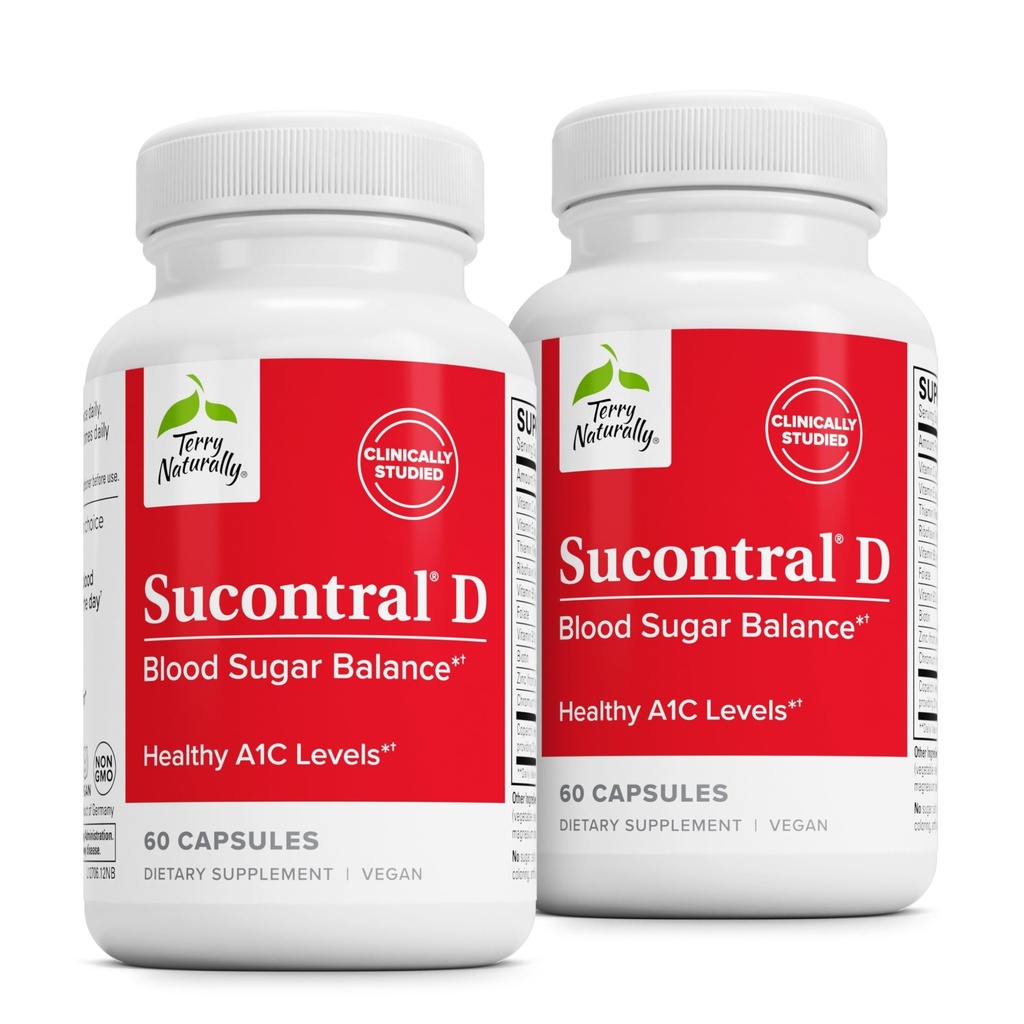 Terry naturligt Sucontral D - B- Complex & Folate Supplement - Kulhydrat Metabolisme Support - Vitamin & Mineral supplement med zink & chrom - 60 kapsler (pakke med 2)