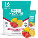 TRULABS Hydrate Electrolyte Drink Mix – Strawberry Lemon Flavor, Sugar-Free Hydration Packets with 1422 mg Electrolytes & 19 Vitamins & Minerals, Monk Fruit Sweetened, On-the-Go Sticks (16 Count)