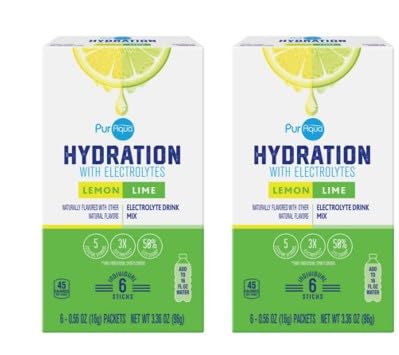 2-Pack Lemon-Lime Hydration with Electrolytes Refreshing & Replenishing Drink Mix 6 Per Box, 12 Count Total (12 Sticks Total, 2 BOXES LEMON-LIME)