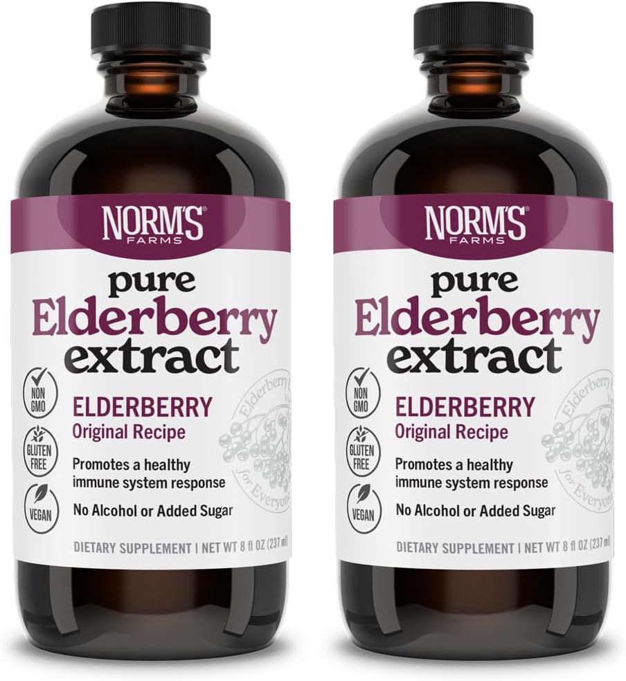 Norm 's Farms Pure Elderberry Extract 2PK - Lavet af Only Elderberries i USA - Immun, Antioxidant Support, No Added Sugar, Additives, Vegan, Gluten- Free, Non- GMO, Tincture Alkohol Free - 8 Oz