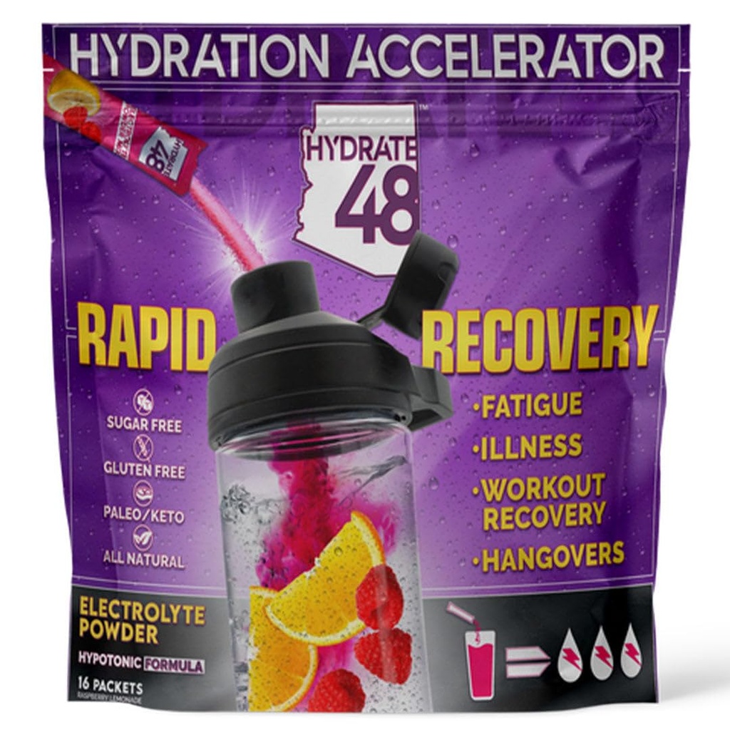 Wellgenix Hydrate48 Sugar Free Electrolyte Powder Packets (16ct), Raspberry Lemonade Flavor