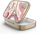 Pill Case Pill Box med spejl Retro 2 Segment Lille Pill Case til purse eller Pocket Bronze Rektangulær Pill Box eller Vitaminer, Fish Oil, Kosttilskud, Pill Containe Travel Gifts Paris Eiffeltårnet