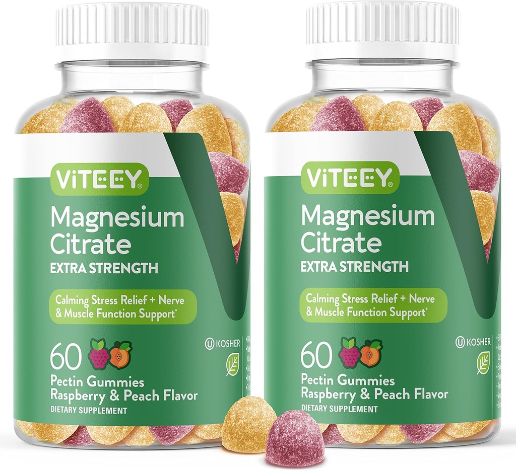 VITEEY Magnesium gummier til voksne - 170mg af Magnesium Citrate Gummy til ro, søvn, nerve & muskelfunktion Support - Vegan, Gluten Free - 120 Tæl