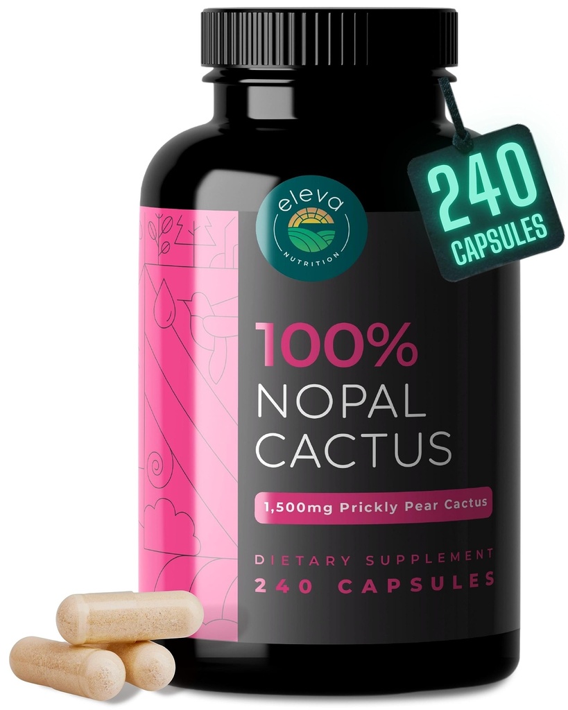 Nopal kaktus Capsules 1500mg- Organic Sun- Tørret prickly pære kaktus frugt pulver & sort pepper ekstrakt til Absorption- naturlige prickly pære Super supplement - Fiber, vitaminer og mineraler 240 kapsler