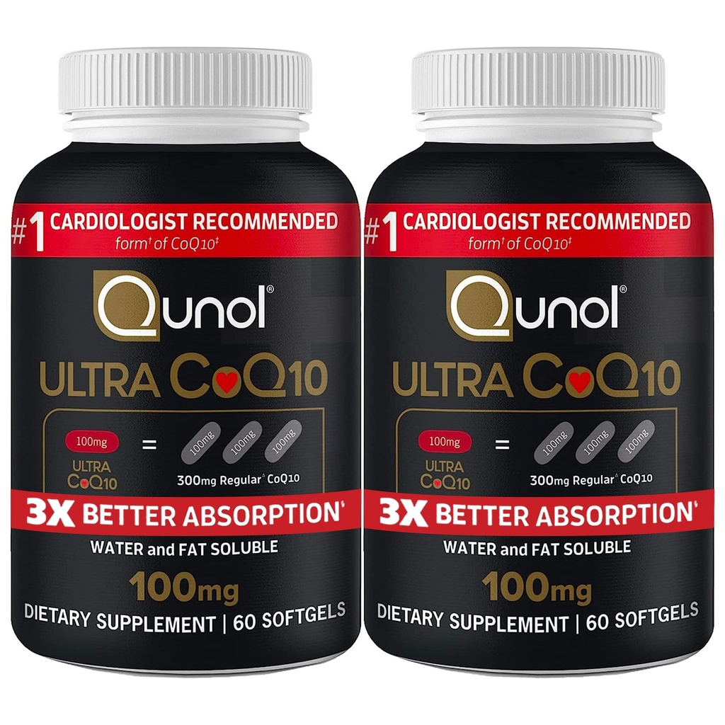 Qunol Ultra CoQ10 100mg 3X Bedre Absorption Patenteret Vand og fedt Opløseligt Naturligt supplement Form Coenzym Q10 Antioxidant til Heart Health Packs Softgels, 120 Tæl