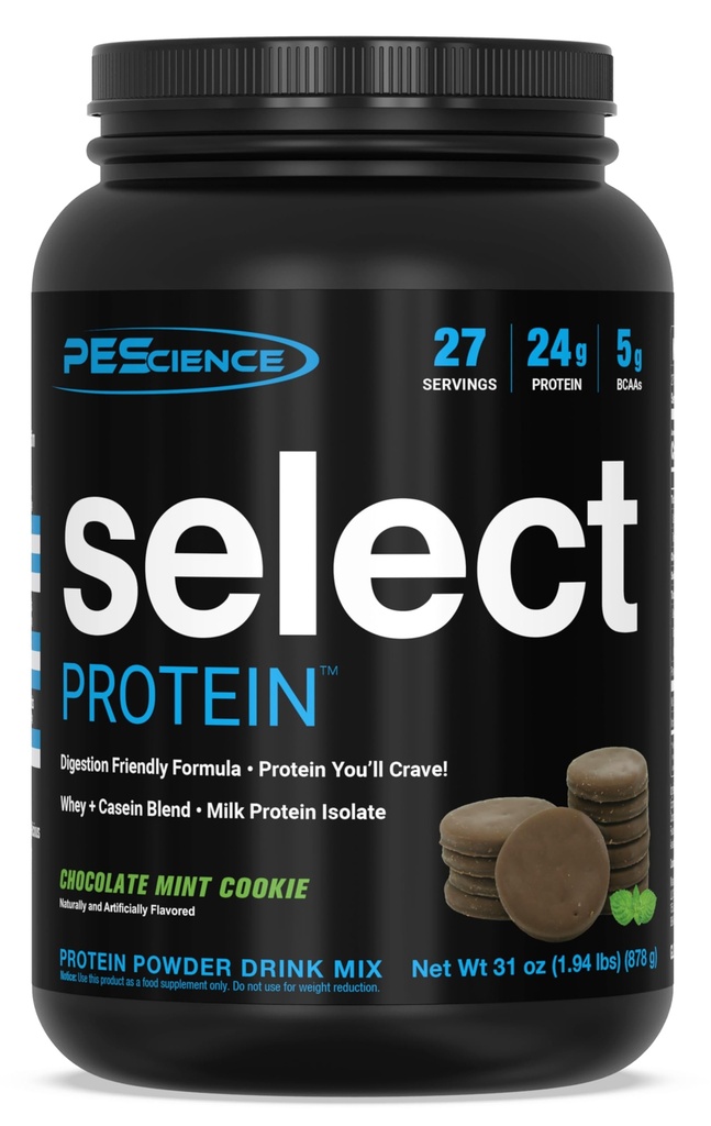 PEScience Select Protein Powder, Whey and Casein Blend, Gluten Free, Low Carb Protein Powder for Women and Men, Low Calorie, Keto Friendly - Chocolate Mint Cookie, 27 Servings