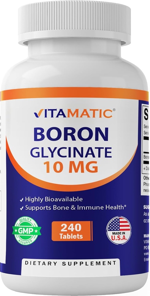 Vitamatic Chelated Boron (som Glycinate) 10mg 240 tabletter - Understøtter Hormone Balance, Knoglesundhed & forbindelsesvæv