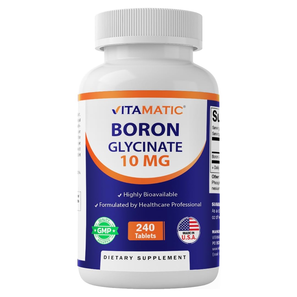 Vitamatic Chelated Boron (som Glycinate) 10mg 240 tabletter - Understøtter Hormone Balance, Knoglesundhed & forbindelsesvæv