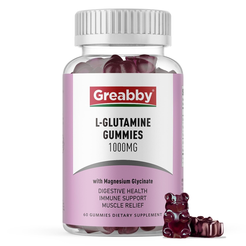 L Glutamin 1000mg Gummies - Muskel Relief & immunforsvar, Aminosyretilskud med Magnesium Glycinat, Vegan & Non- GMO, Gluten Free (60 Tæl)