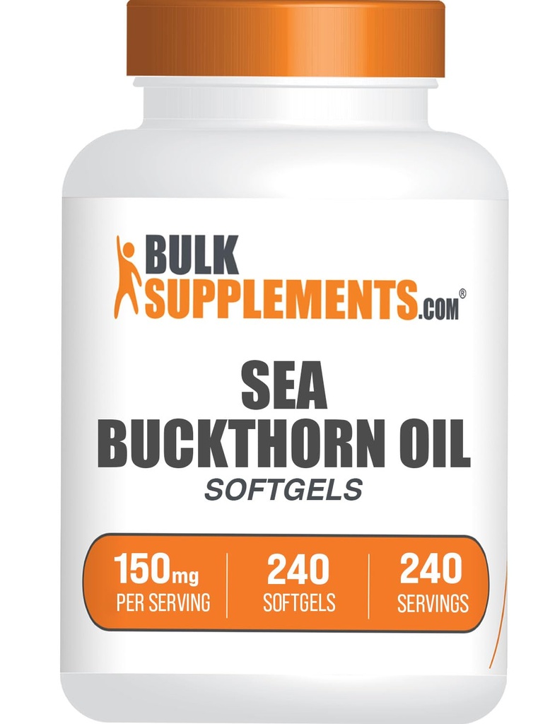 BulkSupplements.com Sea Buckthorn Oil Softgels - Sea Buckthorn Oil Supplement, Omega-7 Supplement - Gluten Free, 1 Softgel (150mg) per Serving, 240 Softgels (Pack of 1)