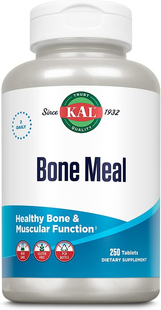 KAL Bone Meal Tablets, Calcium Supplement w / Magnesium, Vitamin D3 og K, Knoglesundhed, muskel og nerve funktion Support, hurtig opløsning, Gluten Free, Non- GMO, 60- Day Garanti, 125 Serv, 250ct