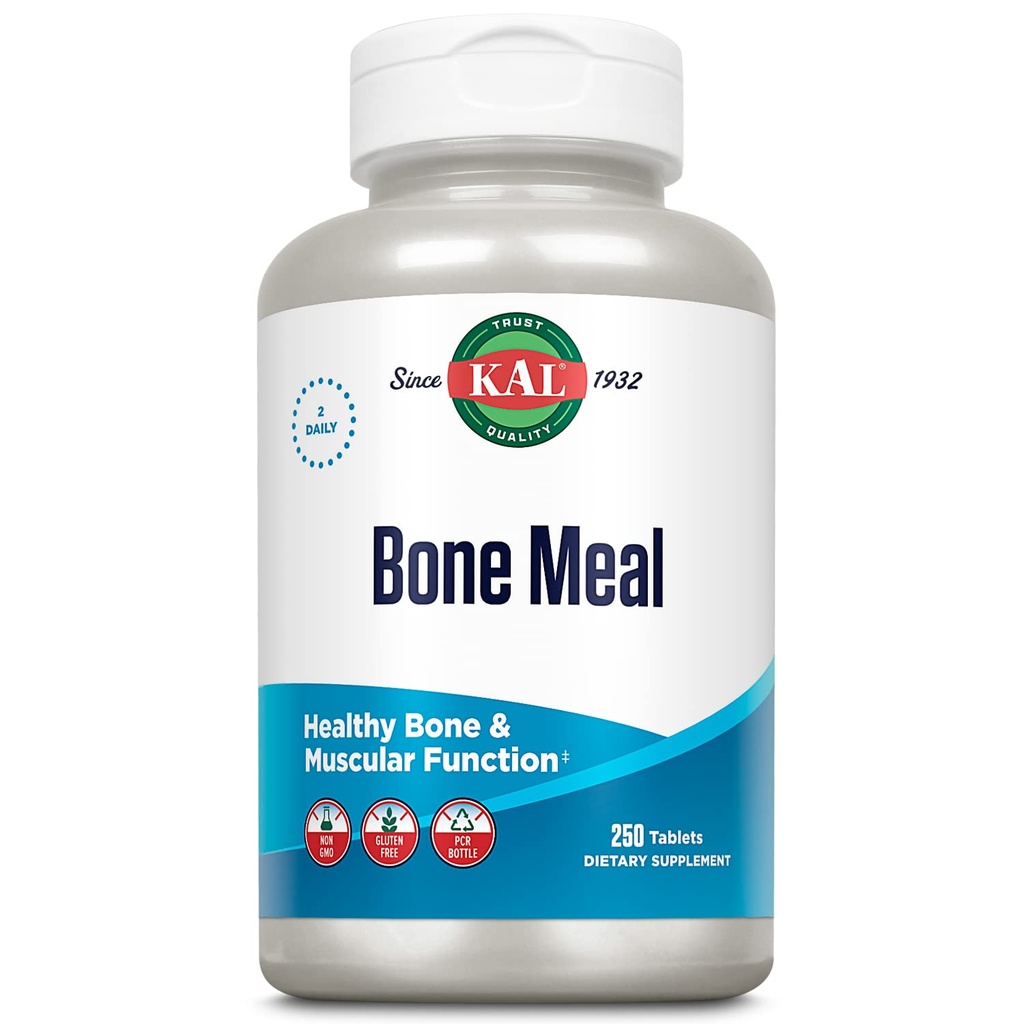 KAL Bone Meal Tablets, Calcium Supplement w / Magnesium, Vitamin D3 og K, Knoglesundhed, muskel og nerve funktion Support, hurtig opløsning, Gluten Free, Non- GMO, 60- Day Garanti, 125 Serv, 250ct