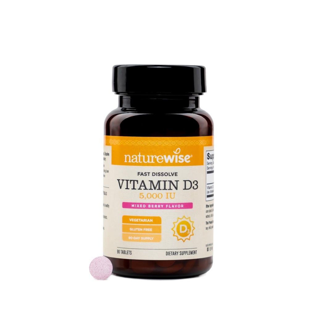 NatureWise Vitamin D3 5000 IU Sublingual Tablets - Fast Dissolve D3 for Immune & Bone Support - Berry Flavor - Sugar Free, Non-GMO, Gluten Free, USA Manufactured - [90 Tablets - 90-Day Supply]