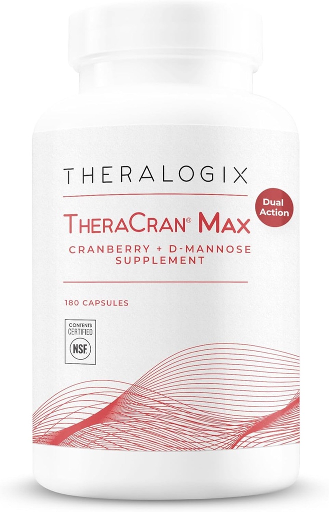 Theralogix TheraCran Max - Cranberry + D- Mannose Supplement for mænd og kvinder - Urinvejssundhedssundhedsydelse - 90- Day Supply - NSF Certified - 180 kapsler