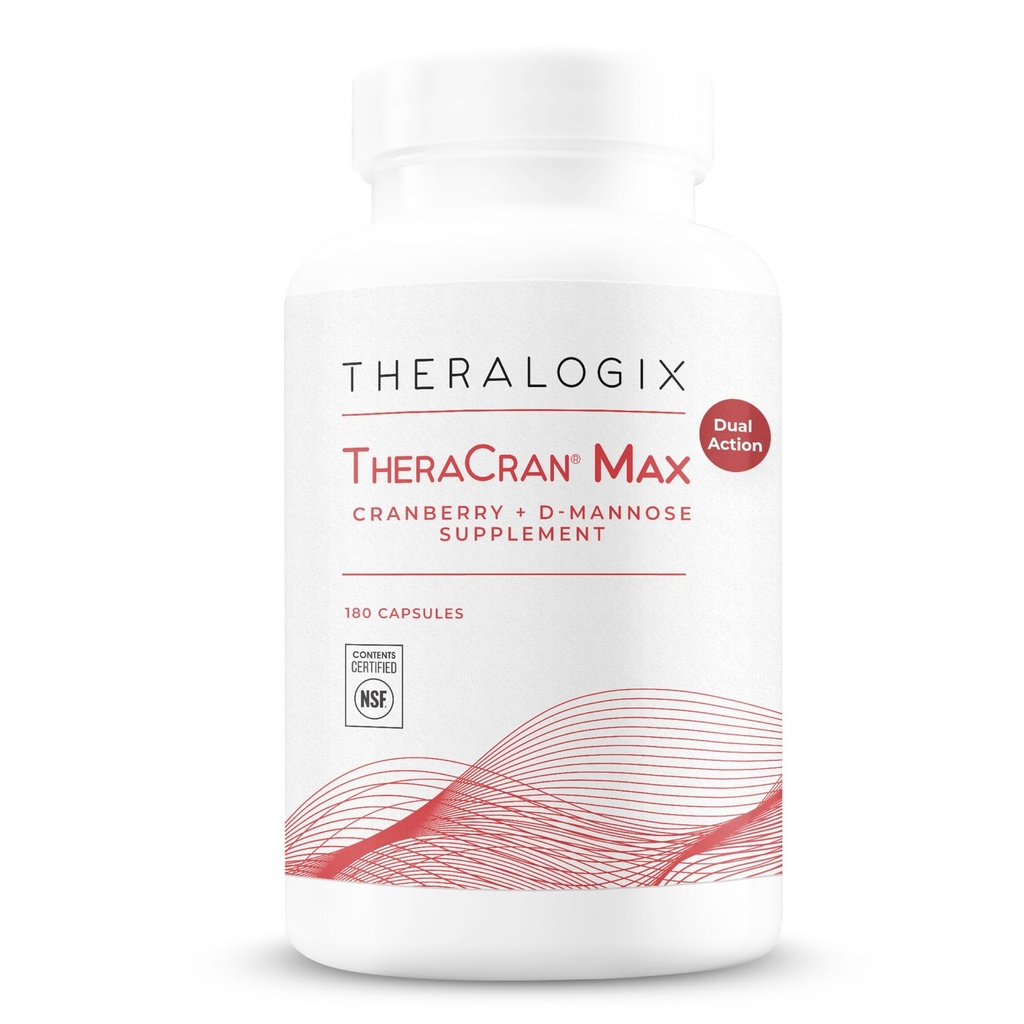 Theralogix TheraCran Max - Cranberry + D- Mannose Supplement for mænd og kvinder - Urinvejssundhedssundhedsydelse - 90- Day Supply - NSF Certified - 180 kapsler
