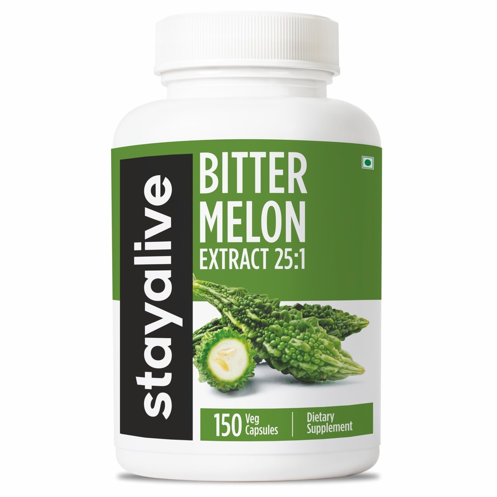 STAY ALIVE Extra Strength Bitter Melon Capsules, 10% Bitter Principles, 150 Pills, 25X Concentrated Powder, 5 Month Supply, Non-GMO & Gluten Free Momordica Charantia Supplement