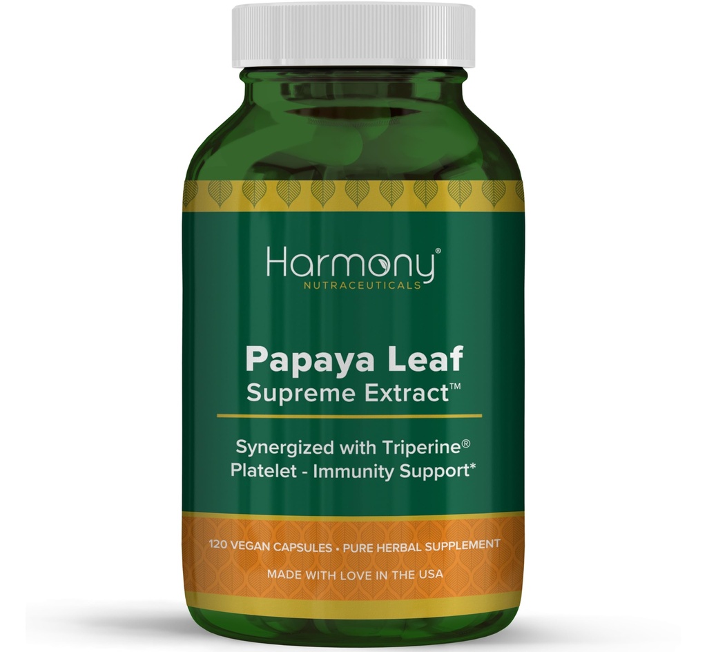Harmoni Nutracatives Papaya Leaf Supreme Extract Højeste Potency Maksimum Bioaktivitet Organisk Dr. Gumman 's Clinical Grade 120 Vegan Kapsler Synergized med Triperine