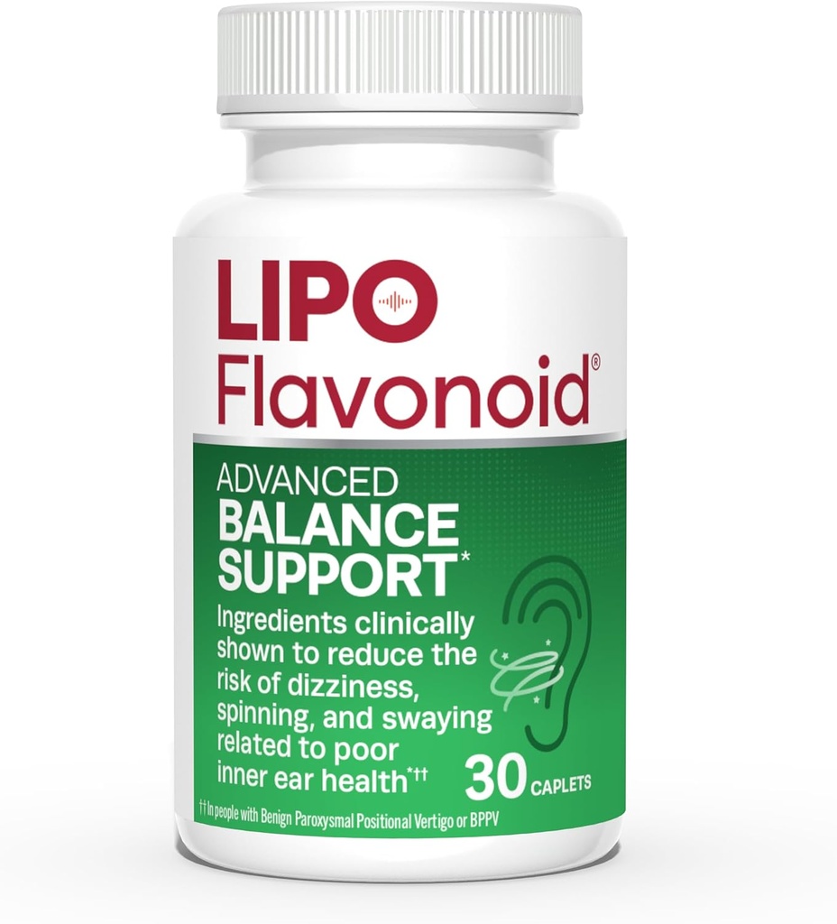 Lipo- Flavonoid Balance Support - Indre Øre Sundhed & Vertigo Relief med Ginkgo Biloba, Bioflavonoider, & B Vitaminer - Reducerer svimmelhed, spinning, & Swaying - 30 - Tæl