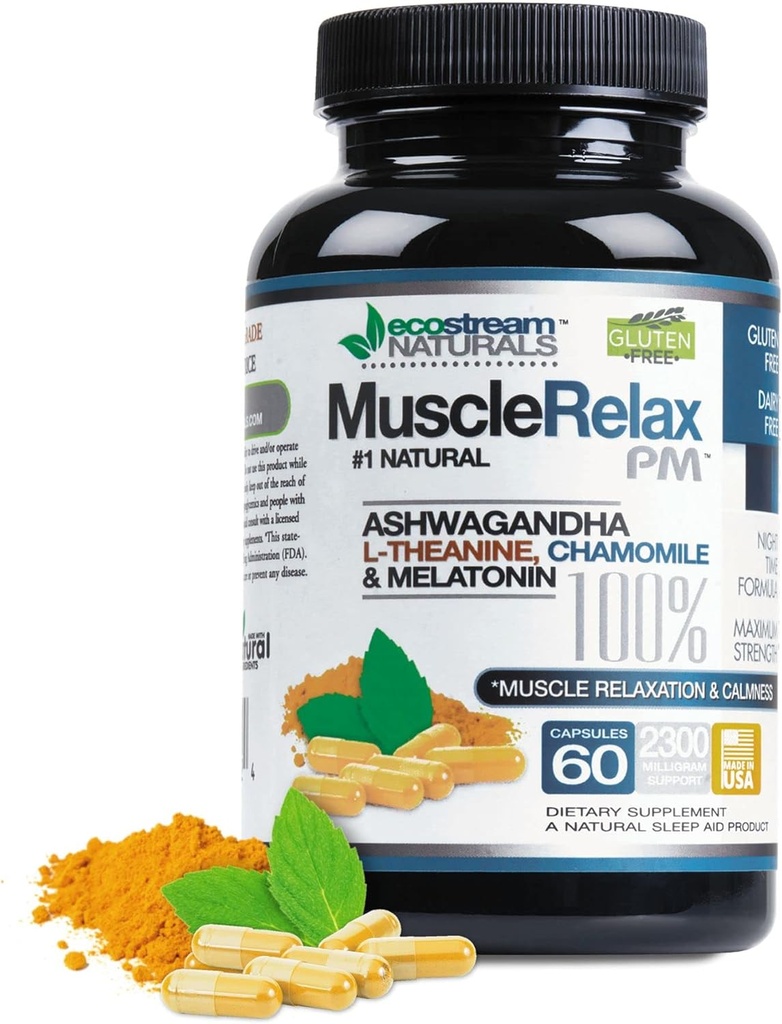 Natural Night- Time Support Muscle Relax PM - Over 2.300 Milligram Styrke - Nem Night Time Kapsler Rest Support med Magnesium, Ashwaganha, Valerian, Passion Flower