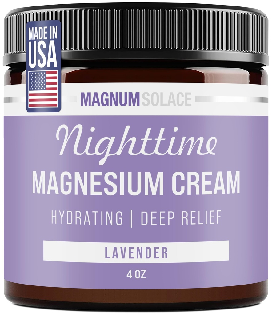 Magnesium Lotion - Nighttime Magnesium Cream - Anvend på ben, arme eller bryst - topisk Magnesiumchlorid - USA Made and Safe for Kids (Lavender)