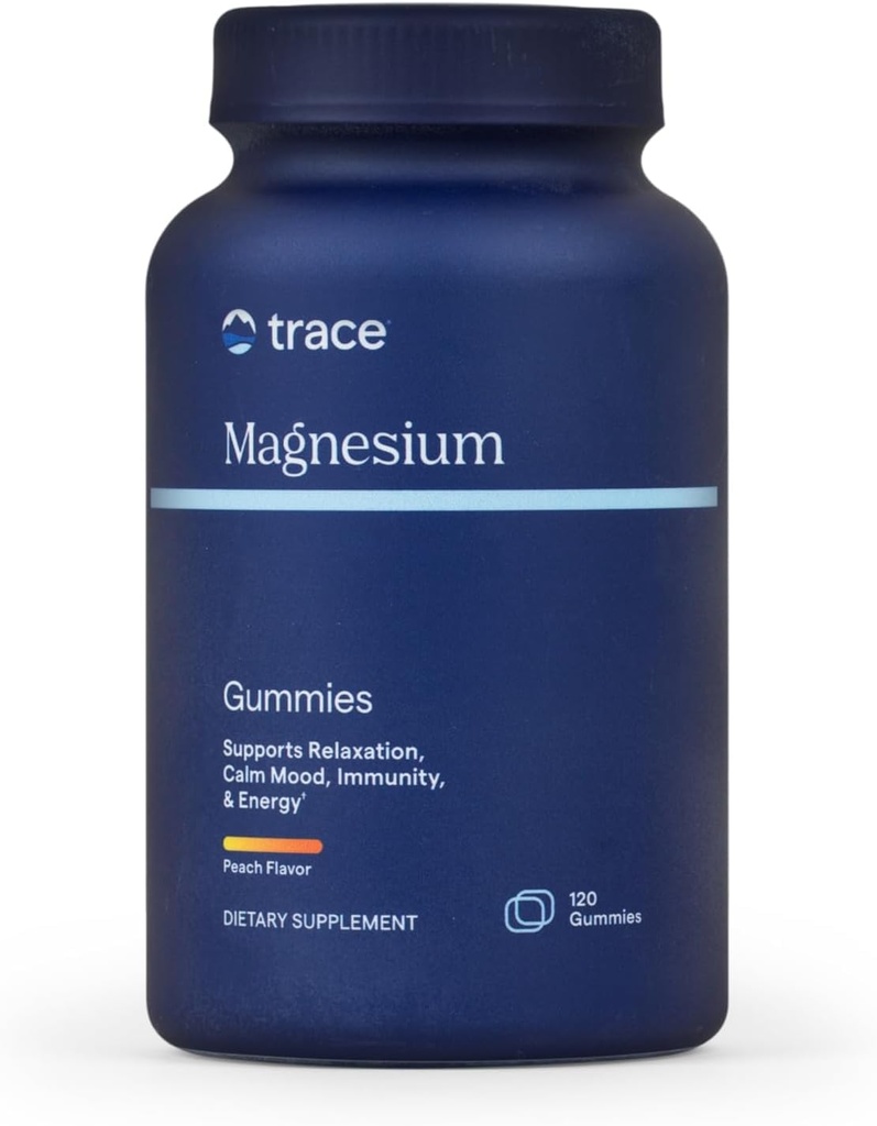 Trace Minerals Magnesium Gummies - Understøtter en rolig Mindset - Magnesium Chewables for børn og voksne - Ben, fordøjelse, hjerte sundhed & immunforsvar - Peach Flavor - 120 Greve (120 Servere)