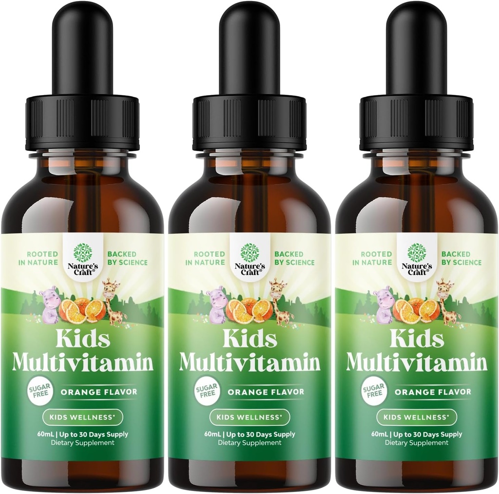Nature Craft Liquid Multivitamin til børn Immunity Support - Yummy Toddler Multivitamin Supplement med en C D3 E B6 og D3 flydende vitaminer til børn i alle aldre - Høj Absorption (3 Pack)