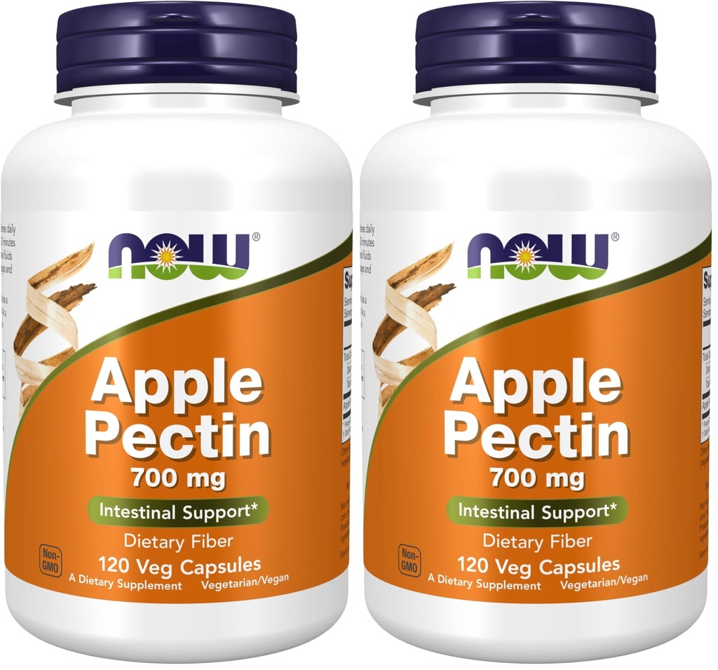 NOW Foods Supplements, Apple Pectin 700 mg, Dietary Fiber, Intestinal Support*, 120 Veg Capsules, (Pack of 2)
