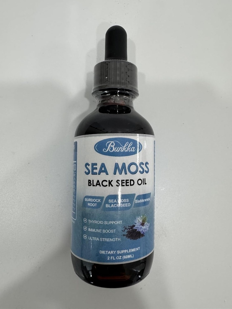 (2 Pack) Sea Moss Black Seed Oil Drops med Burdock Root, Bladerwrack & C-vitamin D3, Irish Sea Moss Drop for immunsystem, Gut, Skin & Energy