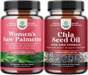 Bundle of ekstra styrke Saw Palmetto for kvinder og Chia Seed Oil Uddrag kapsler - Stærkere Thicker hurtigere hårvækst vitaminer - Plant baseret Omega 3 6 9 Supplement og daglige fibre kapsler