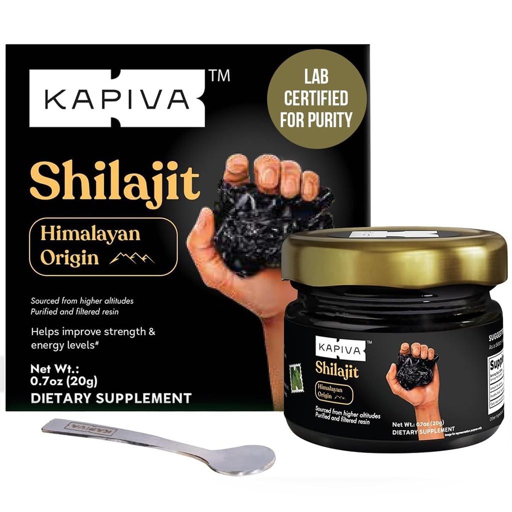 Kapiva 100% Pure Himalayan Shilajit Resin, High Potency for Men & Women | 40 Servings of 500mg | 80+ Trace Minerals, Up to 70% Fulvic Acid | Authentic | Natural Energy & Immune Support